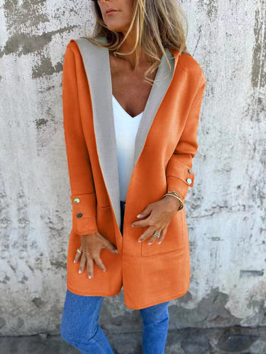 Drune | Strickjacke mit Kapuze Weiche Strickware Lockere Passform Kontrastbesatz Taschen