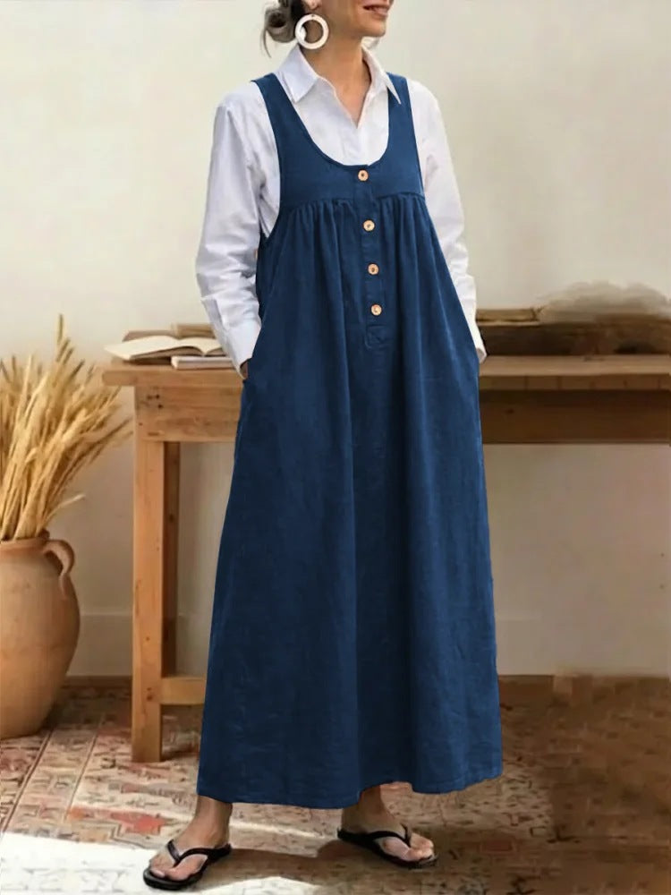 Damen Maxikleid mit Knopf- und Taschen-Details Drune
