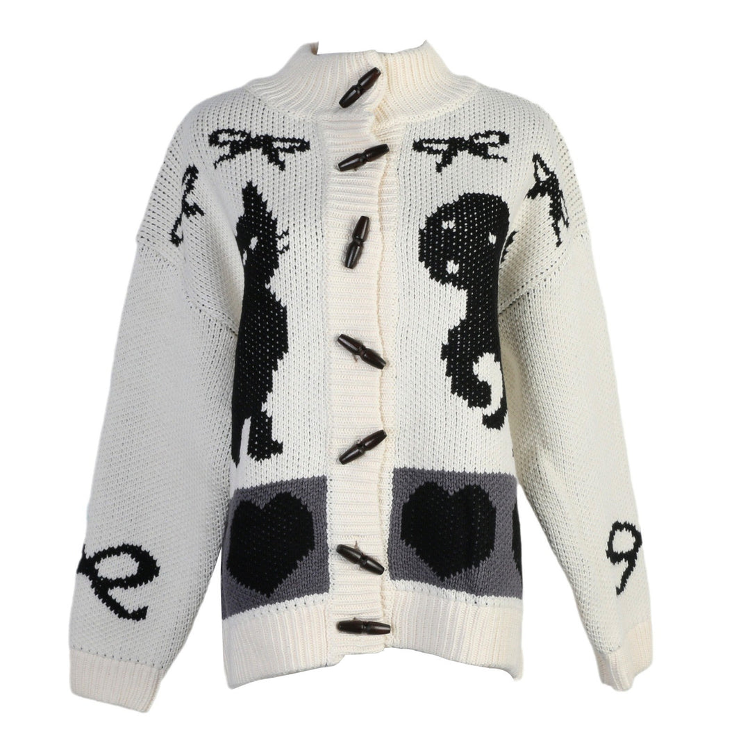 Damen Strickjacke mit verspielten Tiermotiven und Knopfdetaillierung Drune