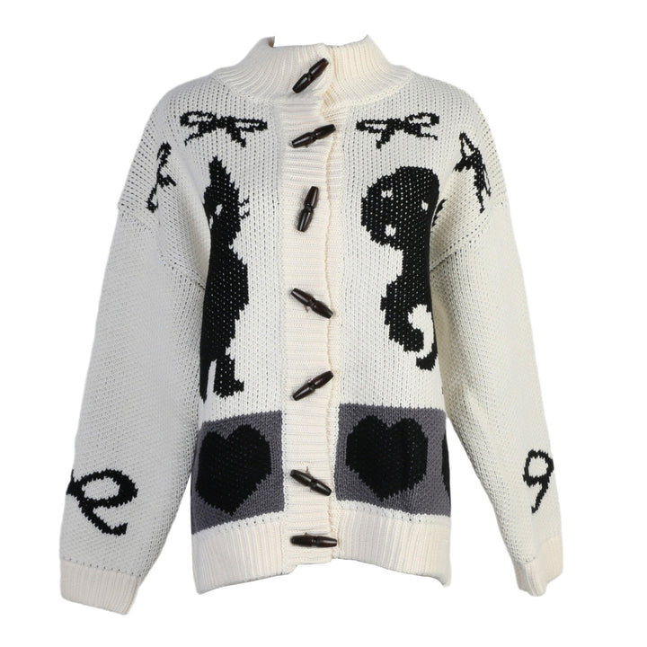 Damen Strickjacke mit verspielten Tiermotiven und Knopfdetaillierung Drune