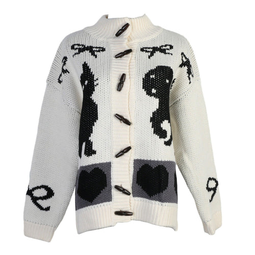 Damen Strickjacke mit verspielten Tiermotiven und Knopfdetaillierung Drune