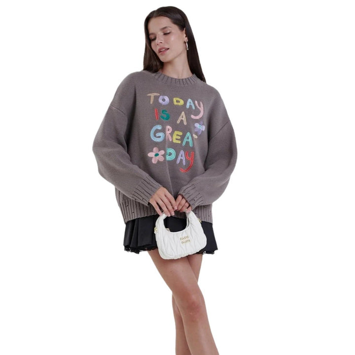 Damen oversized Sweatshirt mit buntem Stickdesign Drune