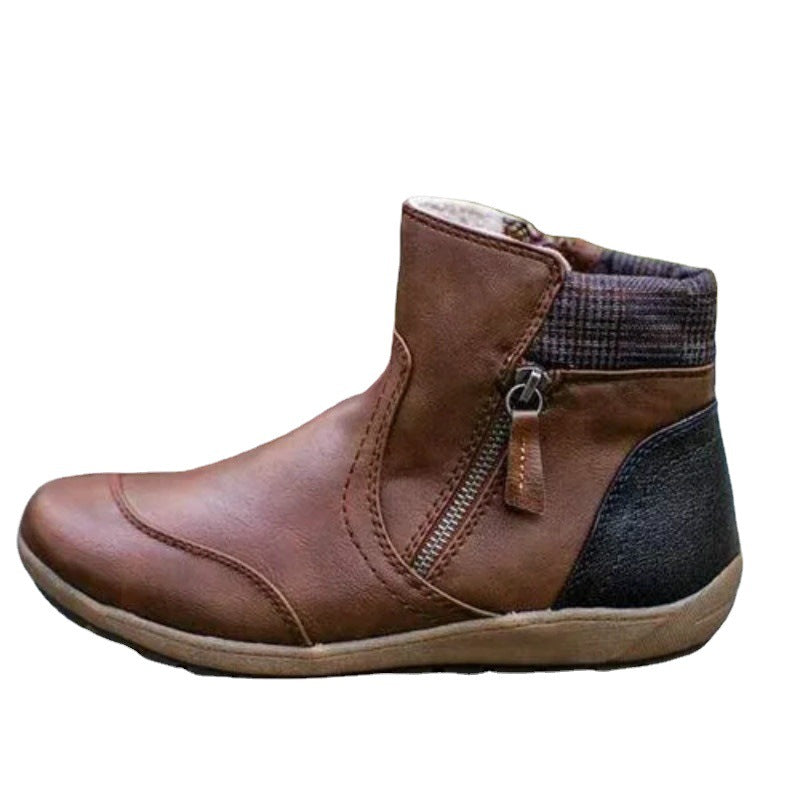 Damen nan knöchelhohe Reißverschluss Stiefelette aus Lederimitat mit Futter und rutschfester Profilsohle Drune