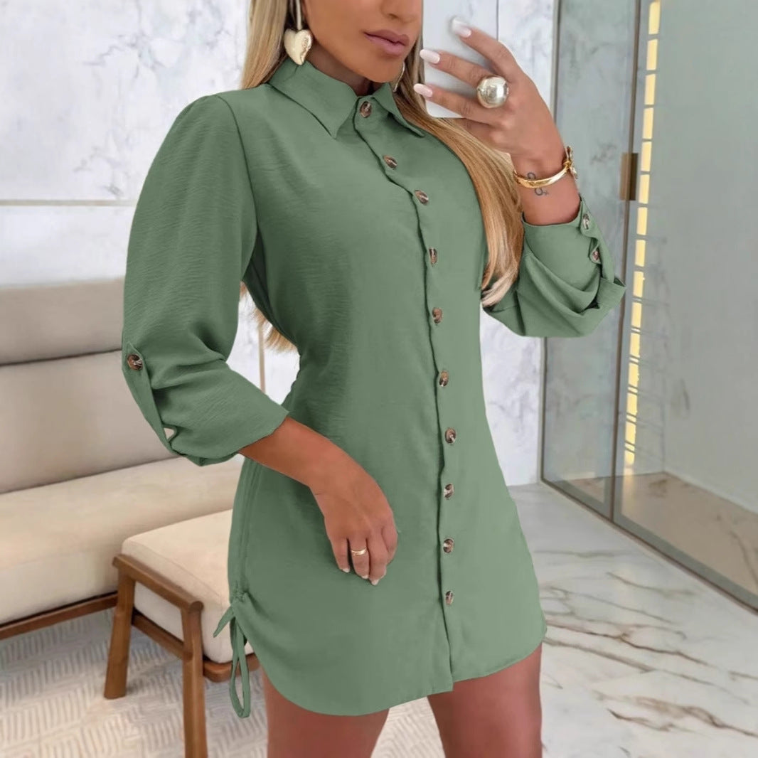 Damen Hemdblusenkleid mit regulierbarem Saum und eleganten Puffärmeln Drune