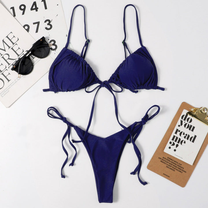 Damen Tiefer Ausschnitt Triangel-Bikini mit verspielten Bindebändern Drune