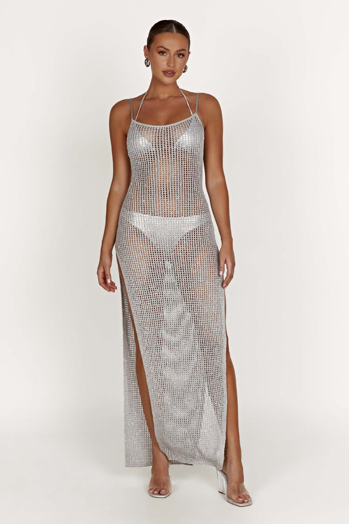 Damen transparentes Strickkleid im modernen Netzdesign Drune