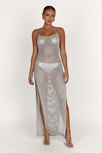 Damen transparentes Strickkleid im modernen Netzdesign Drune