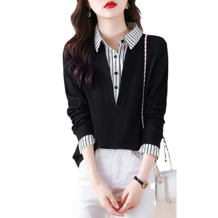 Damen elegantes Poloshirt mit modernem Kapuzenkragen und feinen Knopfdetails Drune