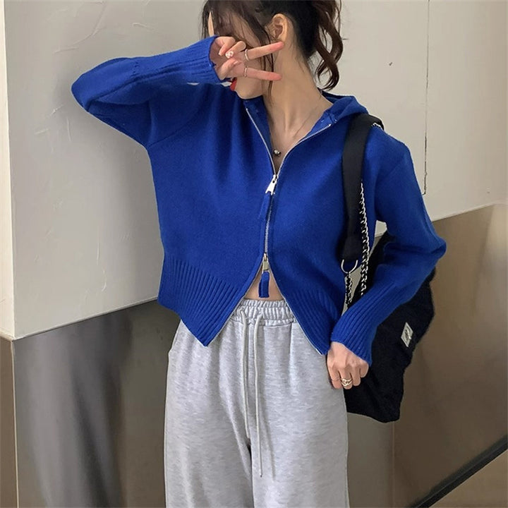 Damen Strickjacke mit hohem Kragen und Reißverschluss Drune