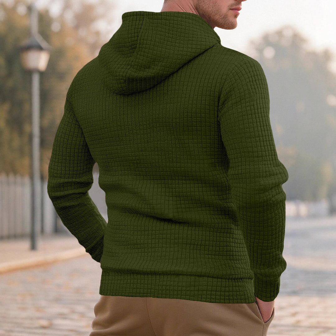 Herren nan schmal geschnittener Stepp-Kapuzenpullover mit feiner Quadratstruktur, Kordelzug und geripptem Saum Drune