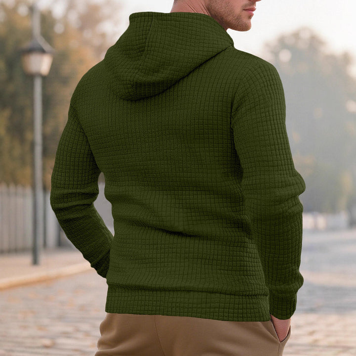 Herren nan schmal geschnittener Stepp-Kapuzenpullover mit feiner Quadratstruktur, Kordelzug und geripptem Saum Drune