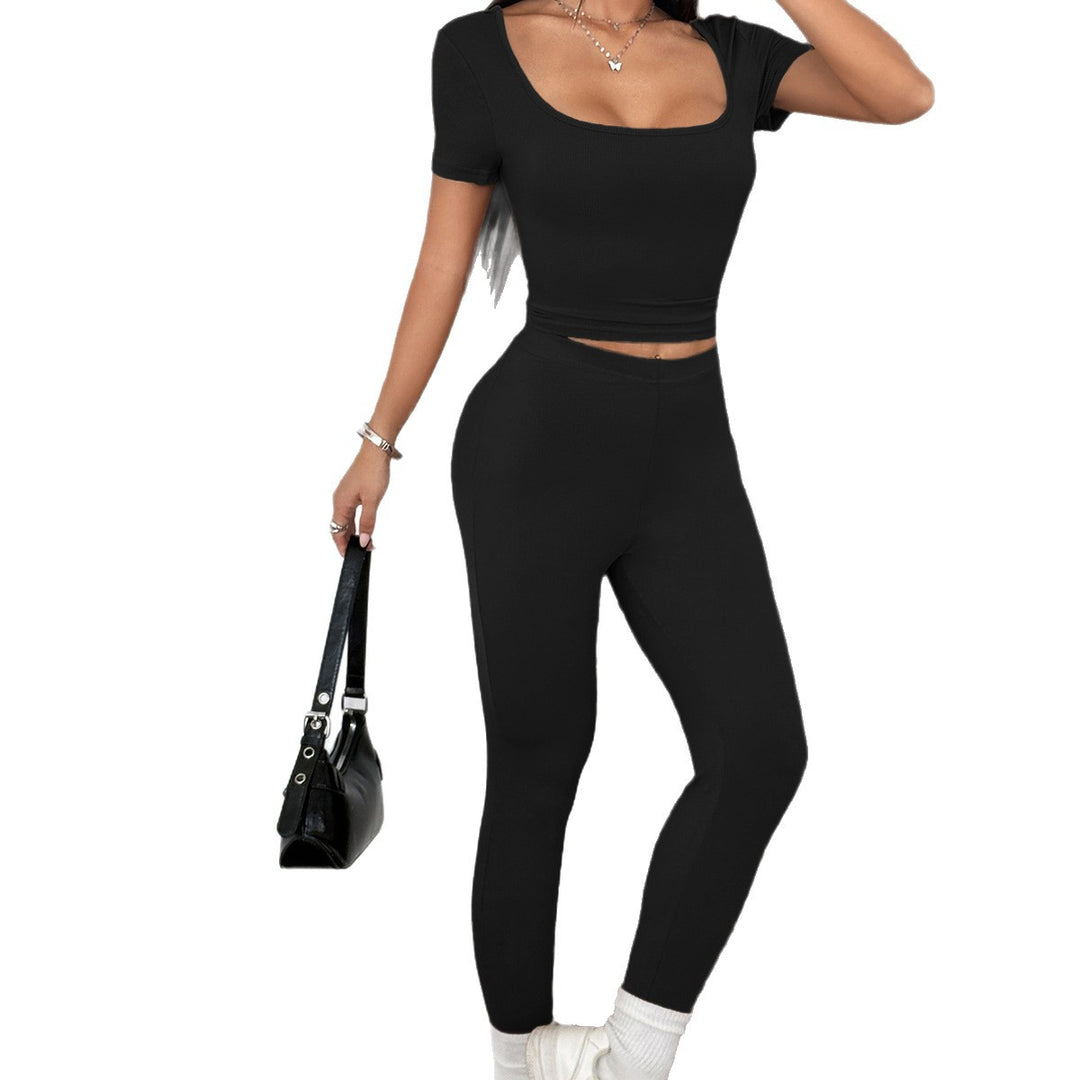 Damen Figurbetontes Sport-Set mit kurzärmligem Oberteil und hochgeschnittener Leggings Drune