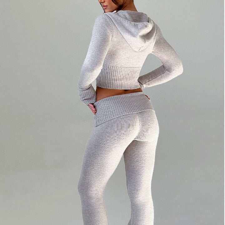 Damen Sportliches Crop-Set mit Kapuze und Zip Drune