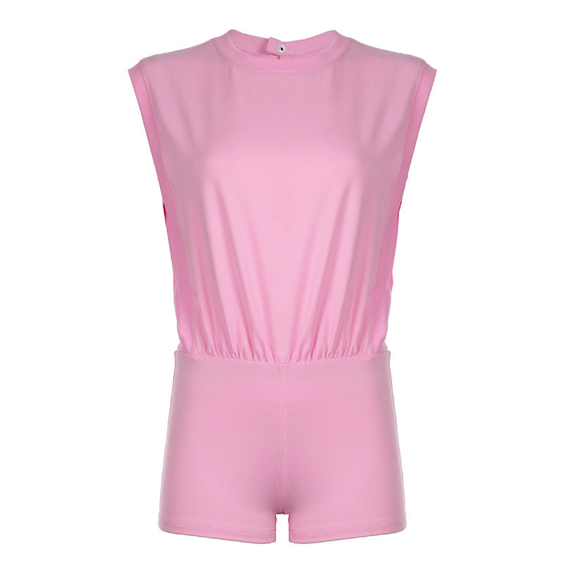 Damen sportlicher Jumpsuit mit elastischem Bund und ärmellosem Design Drune