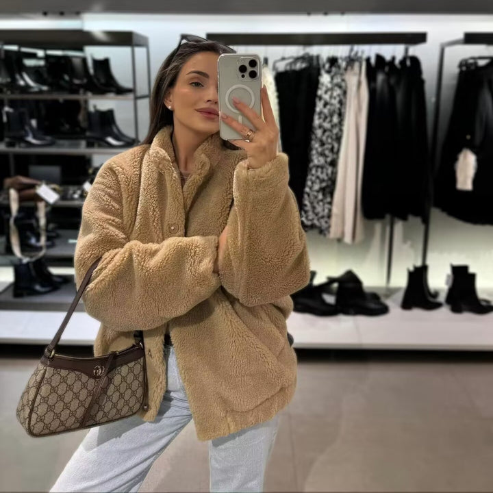 Damen Kuschelige Fleecejacke mit hohem Kragen und praktischen Taschen Drune