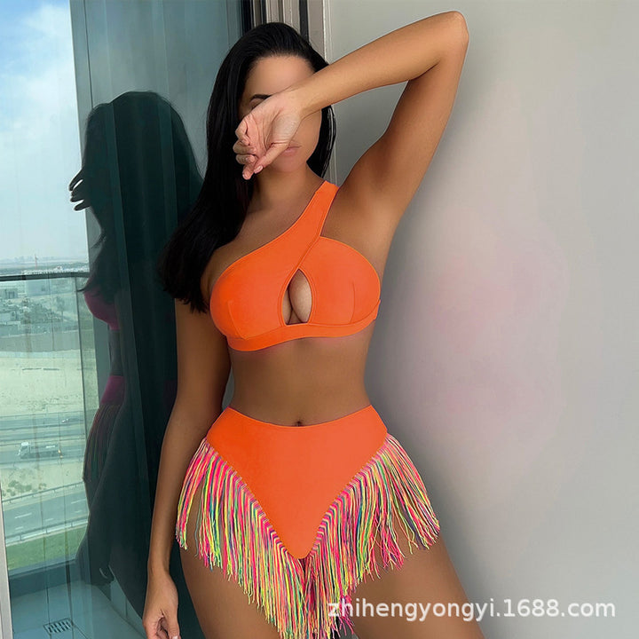 Damen Einseitiger Bikini mit fransigem Saum Drune