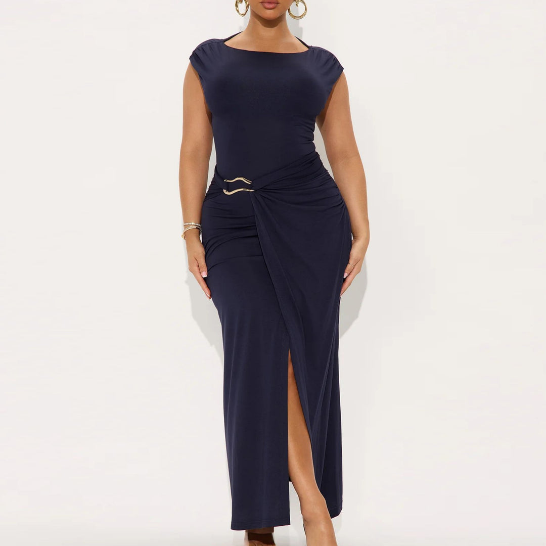 Damen Elegantes Wickelkleid mit seitlichem Schlitz und Gürtel Drune