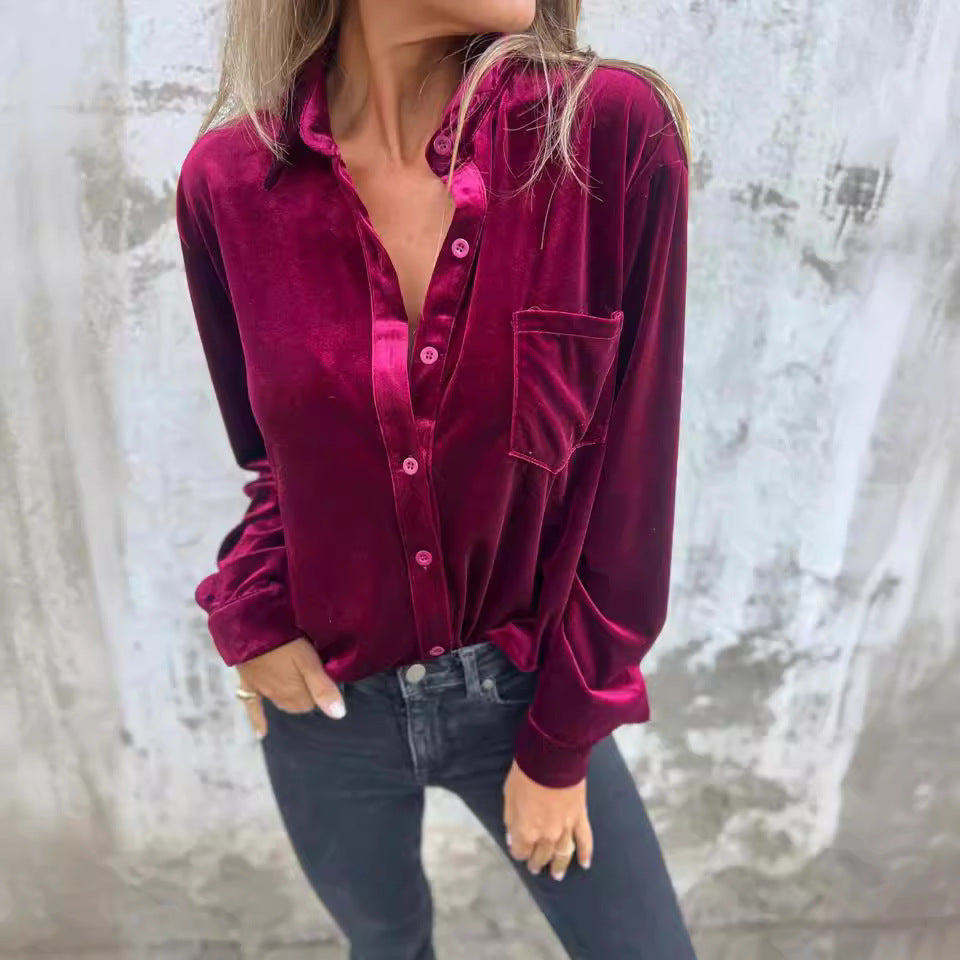 Damen satintop mit eleganter Knopfleiste Drune