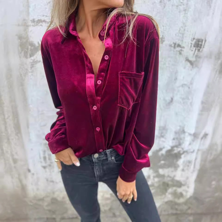Damen satintop mit eleganter Knopfleiste Drune