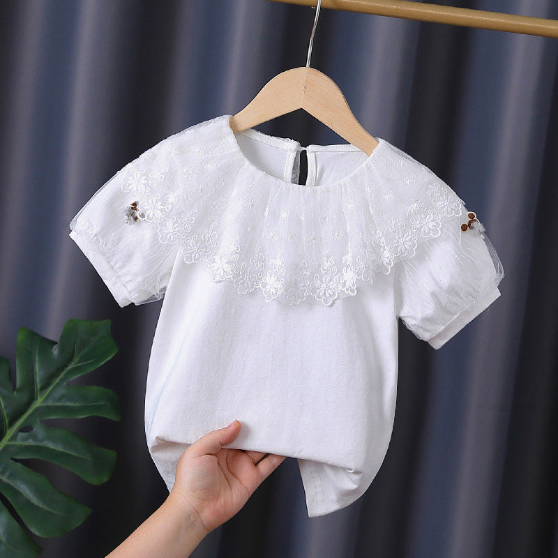 Mädchen T-Shirt mit elegantem Spitzenbesatz Drune