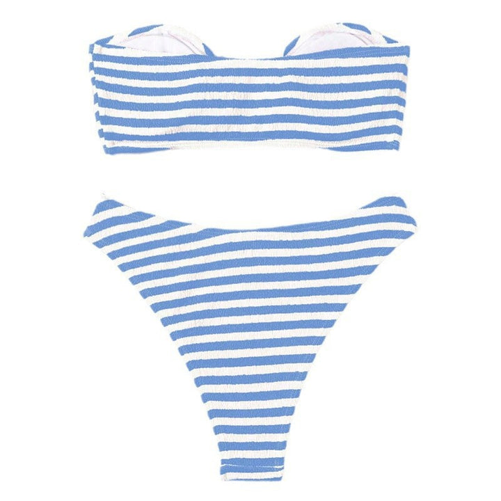 Damen Bandeau-Bikini mit gestreiftem Design und modischer Schnalle Drune