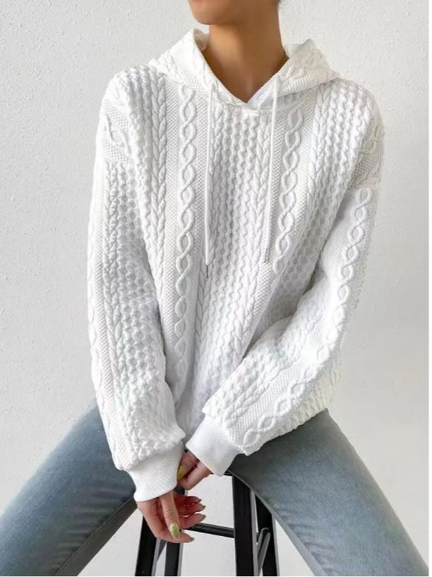 Damen Oversized Pullover mit strukturiertem Waffelmuster und Kapuze Drune