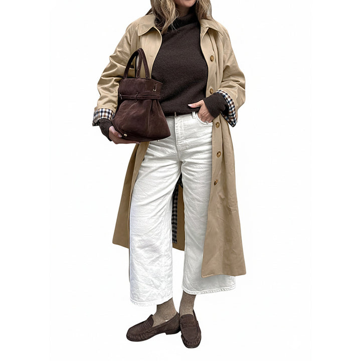 Damen modischer Trenchcoat mit kariertem Innenfutter und praktischem Schnitt Drune