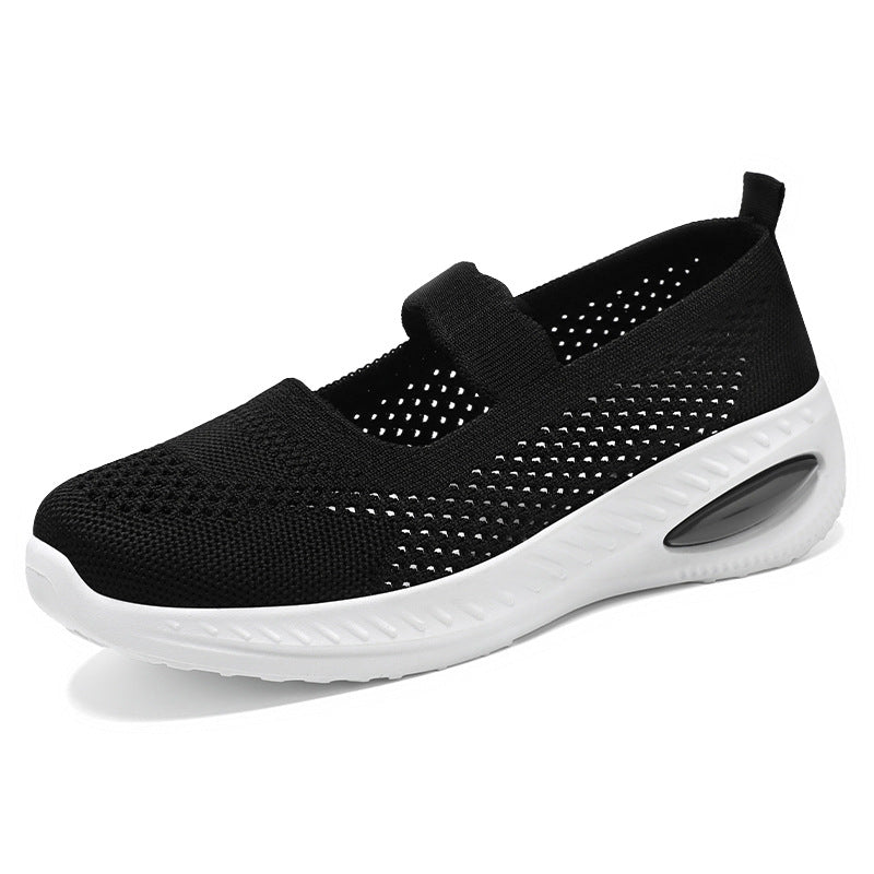 Damen nan gestrickter Mary-Jane Komfort-Sneaker mit elastischem Riemen und sichtbarer Luftkissen-Zwischensohle Drune