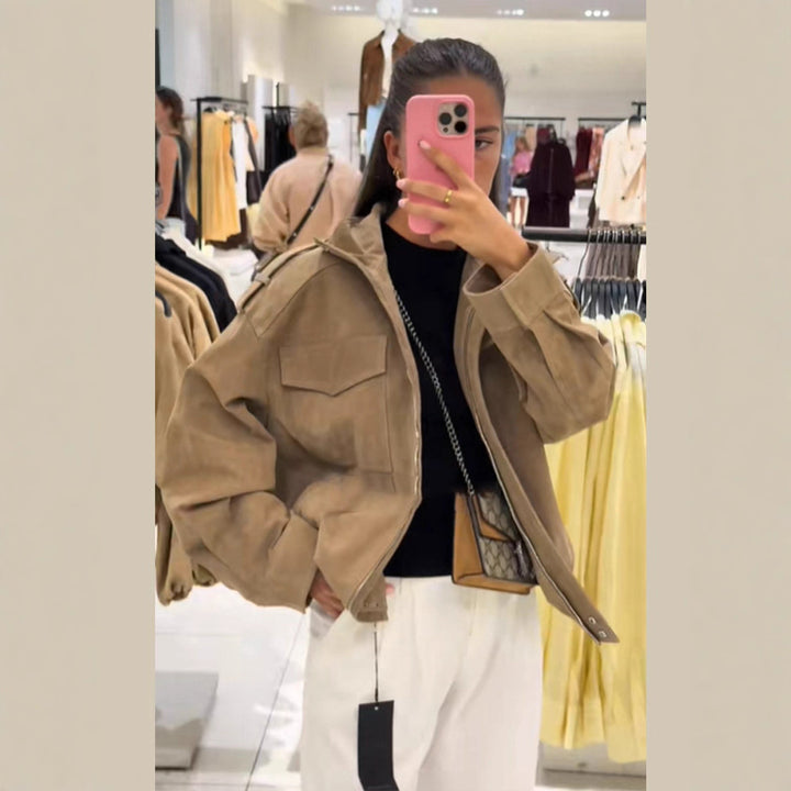 Damen Modischer und bequemer Oversized-Wildlederjacke Drune