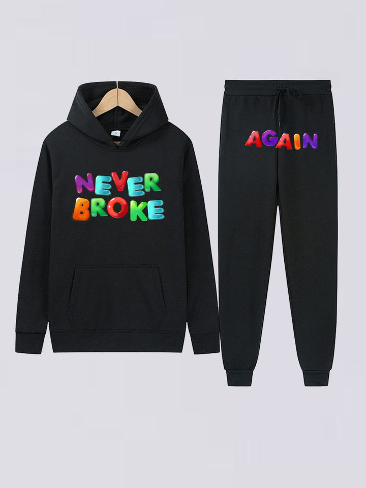 Damen Sportliches Hoodie- und Jogginghose-Set mit kreativer Schriftgestaltung Drune