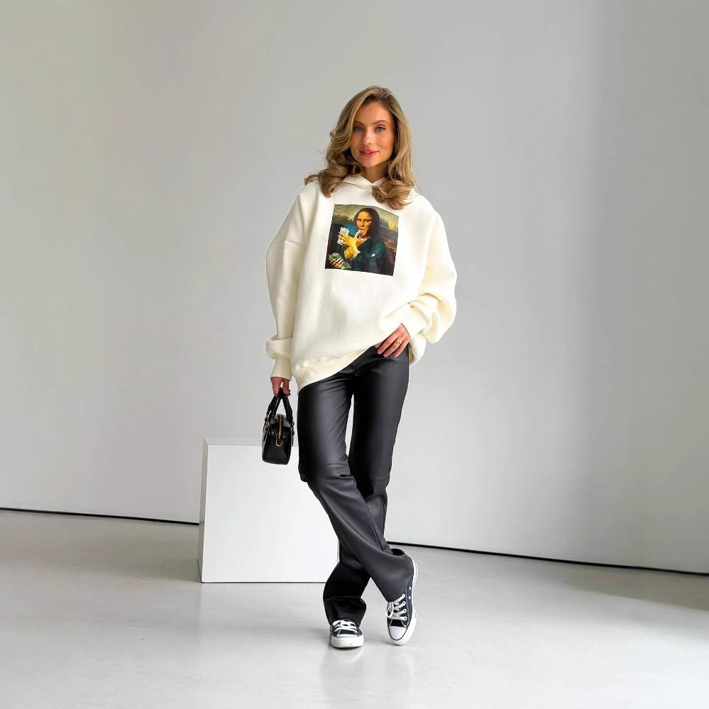 Damen Oversized Hoodie mit kreativem Kunstmotiv Drune