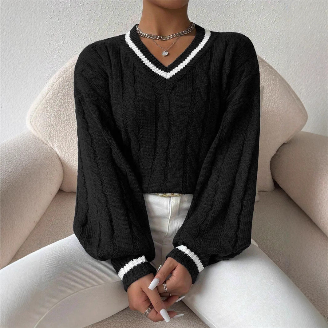 Damen Strickpullover mit modischem V-Ausschnitt und elegantem Zopfmuster Drune
