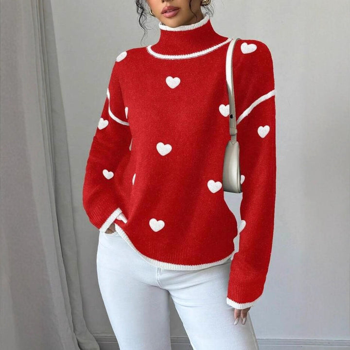 Damen Kuscheliger Rollkragenpullover mit Herz-Muster Drune