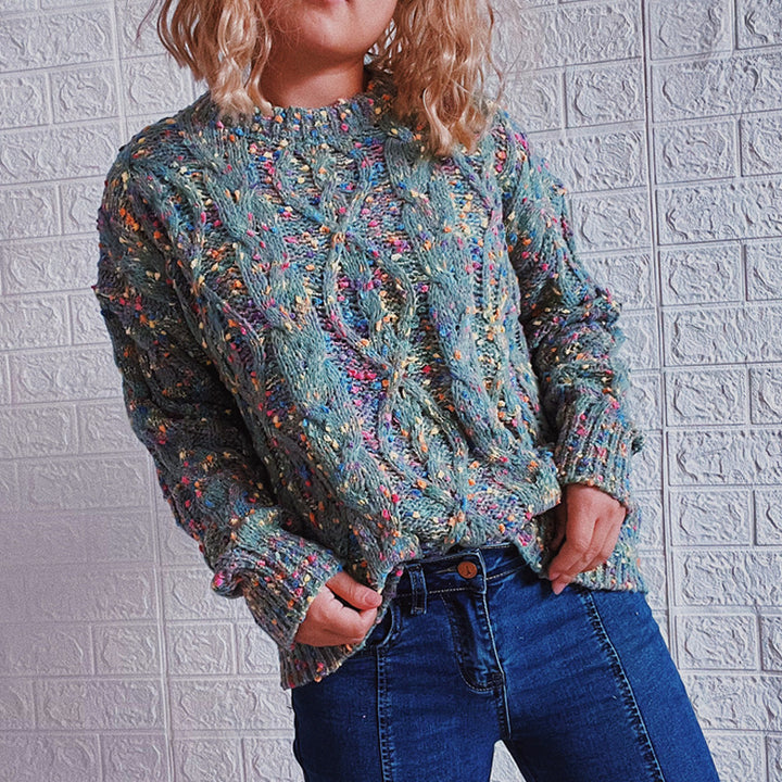 Damen Grob gestrickter Pullover mit buntem Strickmuster Drune