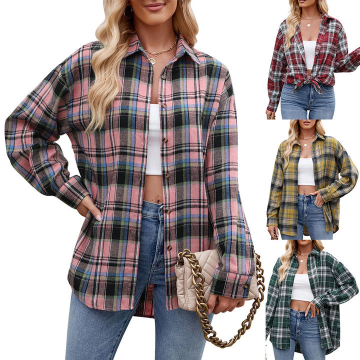 Damen Karierte Oversized Hemdbluse Drune