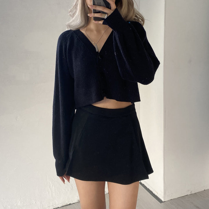 Damen Cropped Rippstrickcardigan Pullover Drune