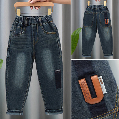 Damen modische Denim-Hose mit elastischem Bund und praktischen Taschen Drune