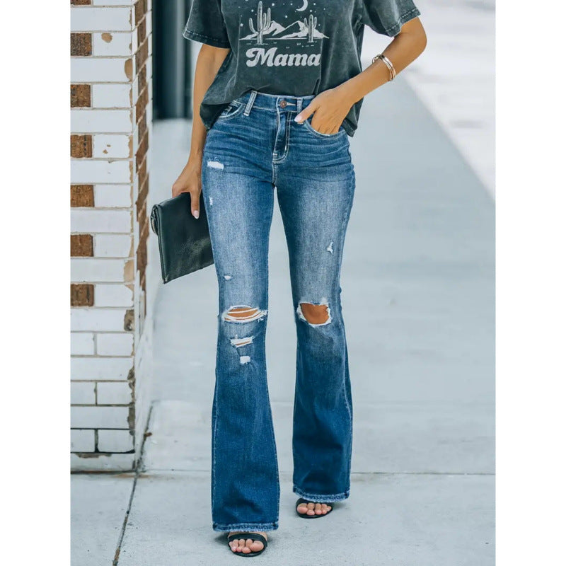 Damen Flared Jeans im Vintage-Style mit lässigem Destroyed-Effekt Drune