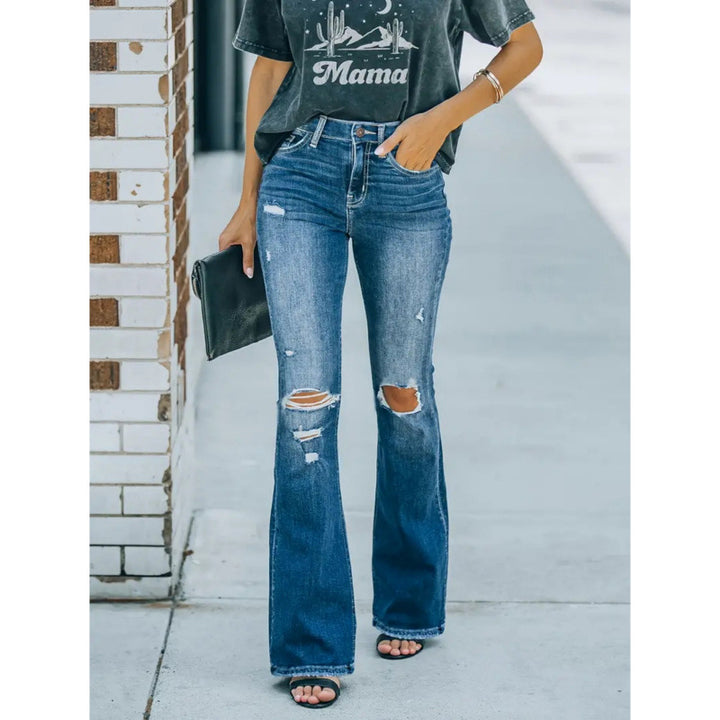 Damen Flared Jeans im Vintage-Style mit lässigem Destroyed-Effekt Drune