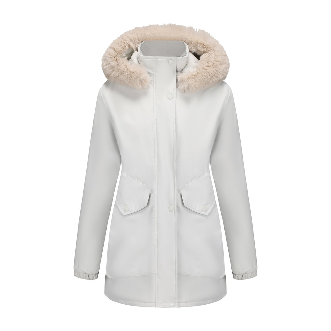 Damen wasserabweisende Parkajacke mit kuscheligem Kunstfellkragen Drune