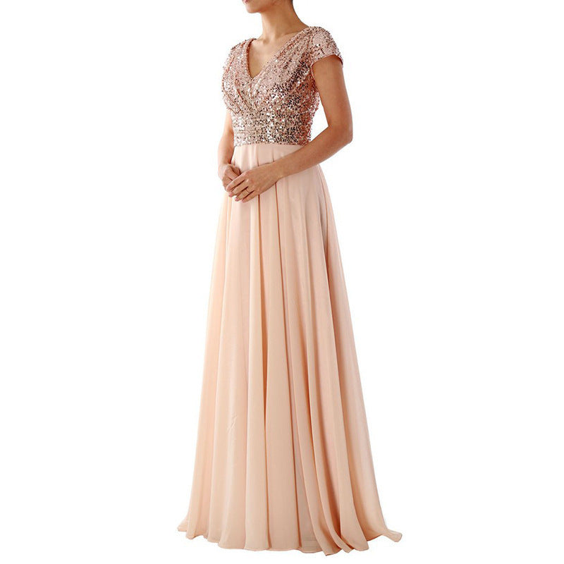 Damen Abendkleid mit funkelnden Pailletten und elegantem V-Ausschnitt Drune
