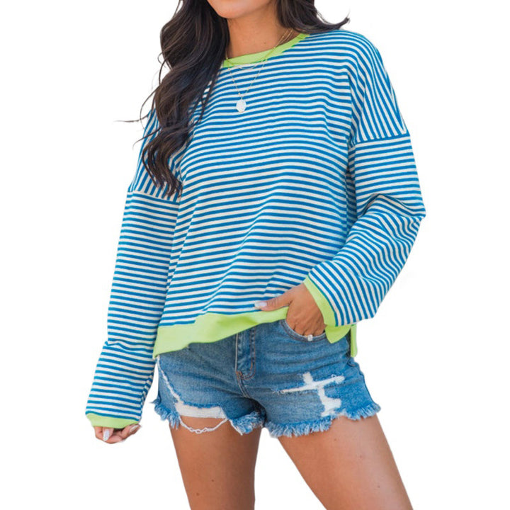 Damen lässiges gestreiftes Langarmshirt mit kontrastierenden Akzenten Drune