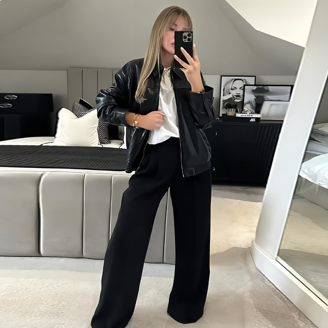 Damen Oversized Kunstlederjacke mit großzügigem Schnitt und modischen Details Drune