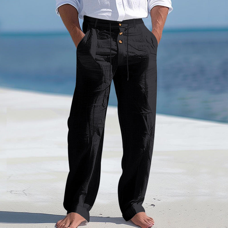 Herren lässige Strandhose mit elastischem Bund und Druckknopf Drune
