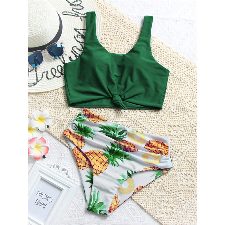 Damen Bikini-Set mit knotenförmigem Oberteil und hohem Bund Drune