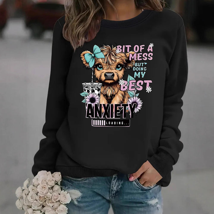 Damen Sweatshirt mit kreativem Hundedesign und inspirierendem Schriftzug Drune
