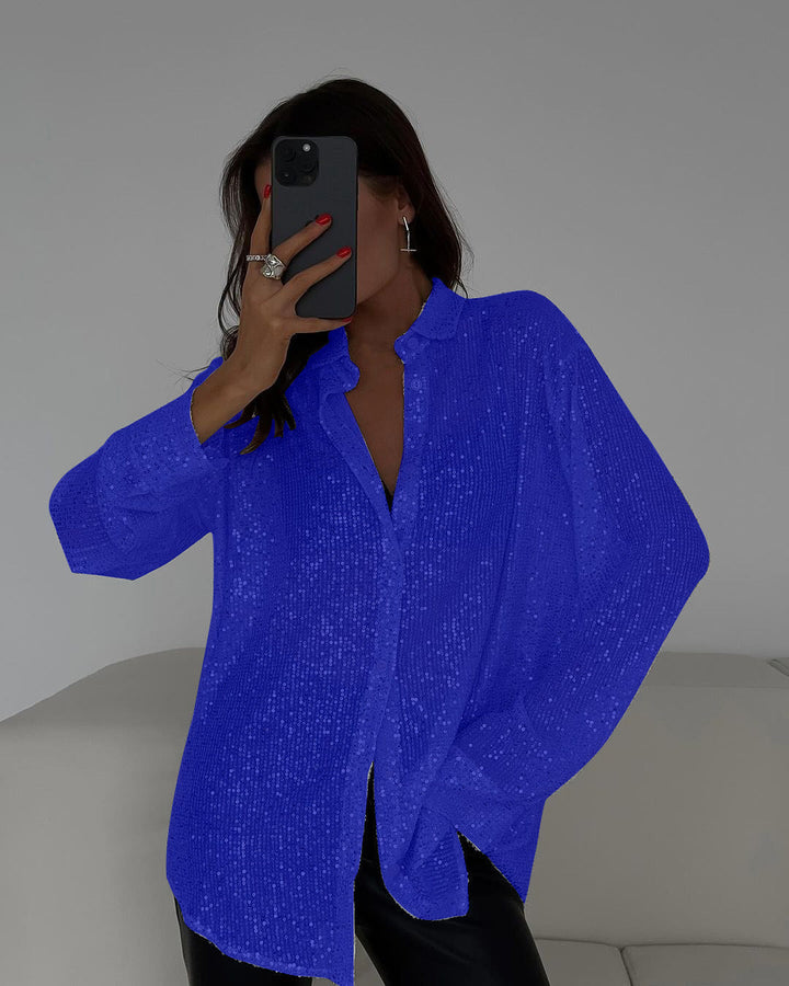 Damen Glitzernde Bluse mit schimmernder Textur und lässigem Schnitt Drune