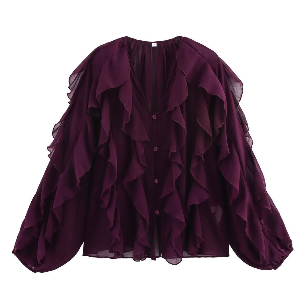 Damen Bluse mit voluminösen Rüschendetails und elegantem Schnitt Drune