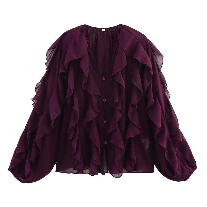 Damen Bluse mit voluminösen Rüschendetails und elegantem Schnitt Drune