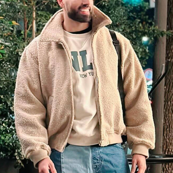Herren kuschelige Fleecejacke mit hohem Kragen und seitlichen Taschen Drune